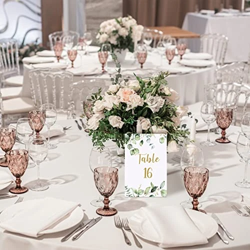 26 Pieces Wedding Table Numbers Cards 1-25 With Head Table Numbers Greenery Eucalyptus Table Cards Double Sided Party Table Numbers For Wedding Reception Baby Shower Birthday Bridal Party (Gold) 8 26 Pieces Wedding Table Numbers Cards 1-25 With Head Table Numbers Greenery Eucalyptus Table Cards Double Sided Party Table Numbers For Wedding Reception Baby Shower Birthday Bridal Party (Gold) - Image 6