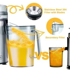 Kognita Centrifugal Juicer Machines，Juicer Machine For Vegetable And Fruit, 1100W Juice Extractor With 3’’ Feed Chute, Pulp Collector, 4-Speed Setting And LCD Monitor - Stainless-Steel, Brush Included -Wilton Shop 51mTMSx9HUL