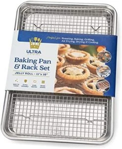 Oven-Safe Baking Pan With Cooling Rack Set - Quarter Sheet Pan Size - Includes Premium Aluminum Baking Sheet And 100% Stainless Steel Baking Rack For Oven - Durable, Easy Clean, Commercial Quality -Wilton Shop 51mU 1ObGgL. AC