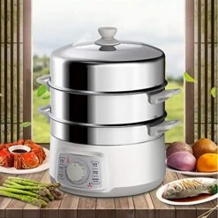 HYDZQ Home Electric Food Steamer Multifunctional Timing Steamer Power-of 3-Layer Large Capacity Seafood Steamer Cooker -Wilton Shop 51mbYGNsBBL