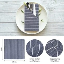 Linen Napkins 20x20 Inch Oversized Stripe Dinner Napkins Soft Washable Cloth Napkins For Parties Dinners Weddings Cocktail & Home Use Set Of 6, Grey/Blue -Wilton Shop 51miOSEjNPL
