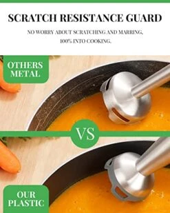 Scratch Resistance Immersion Blender, Stick Blender With 800 Watts Heavy Duty & Low-Noise DC Motor, Variable Speed Hand Blender For Soups, Sauces, Smoothies, Baby Food, Titanium Blades, BPA-Free