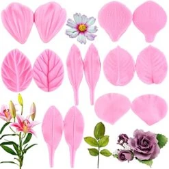Zixiang Gumpaste Flower Silicone Veining Mold Fondant Rose Veined Mold Gum Paste Peony Flower Mold Orchid Lily Mold For Sugar Cake Decorating Chocolate Candy Polymer Clay Set Of 6
