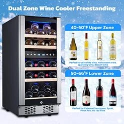 30 Bottle Wine Fridge 15" Dual Zone Refrigerators Cooler With Upgraded Compressor Digital Memory Temperature Control, Low Noise Glass Door, Black