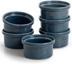 Ramekins, Lace Emboss Ramekin 8 Oz Oven Safe, Creme Brulee Set Of 6, Ceramic Souffle Dish For Baking Dessert And Cake (Navy Blue) -Wilton Shop 51n3JWzcCqL. AC