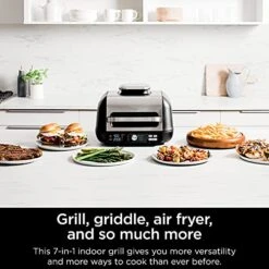 Ninja IG601 Foodi XL 7-in-1 Indoor Grill Combo, Use Opened Or Closed, Air Fry, Dehydrate & More, Pro Power Grate, Flat Top Griddle, Crisper, Black, 4 Quarts