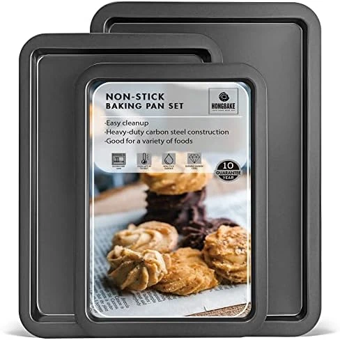 Baking Sheet Pan Set, Cookie Sheet For Oven, Nonstick Bakeware Sets With Wider Grips, 3 Pack Half/Jelly Roll/Quarter Baking Tray, Premium, Dishwasher Safe - Dark Grey 7 Baking Sheet Pan Set, Cookie Sheet For Oven, Nonstick Bakeware Sets With Wider Grips, 3 Pack Half/Jelly Roll/Quarter Baking Tray, Premium, Dishwasher Safe - Dark Grey - Image 5