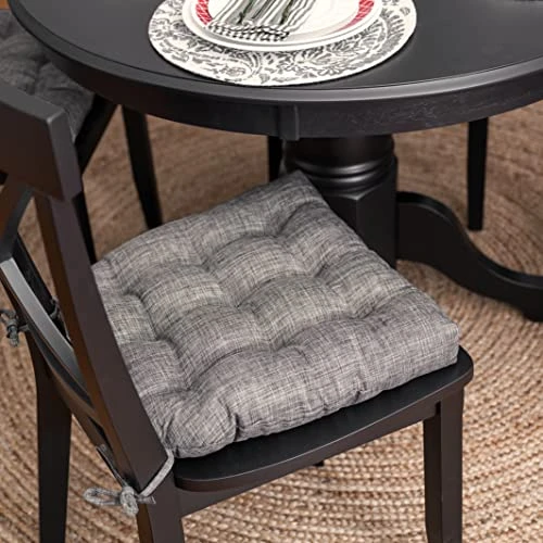 Yden Grey Dining Chair Pad With Ties - Size Standard - Reversible, Latex Foam Fill Cushion, Machine Washable, Linen Look (Pewter - XL) 4 Yden Grey Dining Chair Pad With Ties - Size Standard - Reversible, Latex Foam Fill Cushion, Machine Washable, Linen Look (Pewter - XL) - Image 2
