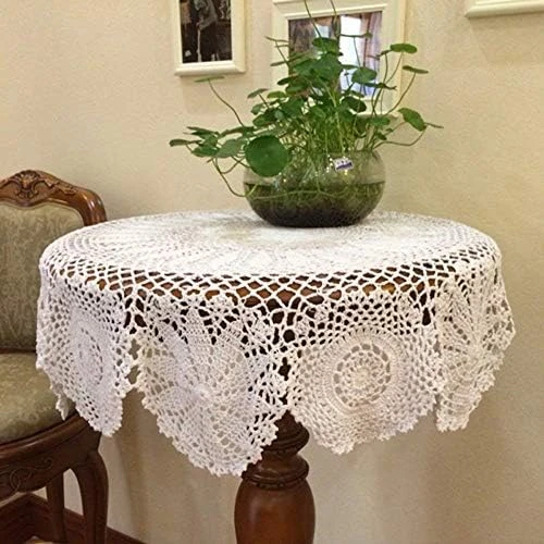 100% Cotton Handmade Crochet Round Tablecloth Doilies Lace Table Covers,Beige, 35 Inch 10 100% Cotton Handmade Crochet Round Tablecloth Doilies Lace Table Covers,Beige, 35 Inch - Image 8