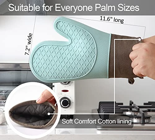 Oven Mitts And Pot Holders Sets, Silicone Oven Mitts Heat Resistant 600F, Oven Mitt Set Soft Lining Good Grip, Oven Gloves And Trivet Mats 4 Piece Set, Aqua Sky 5 Oven Mitts And Pot Holders Sets, Silicone Oven Mitts Heat Resistant 600F, Oven Mitt Set Soft Lining Good Grip, Oven Gloves And Trivet Mats 4 Piece Set, Aqua Sky - Image 3