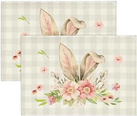 Buffalo Plaid Bunny Rabbit Ears Flower Easter Placemats For Dining Table, 12 X 18 Inch Spring Summer Seasonal Holiday Rustic Vintage Washable Table Mats Set Of 4 12 Buffalo Plaid Bunny Rabbit Ears Flower Easter Placemats For Dining Table, 12 X 18 Inch Spring Summer Seasonal Holiday Rustic Vintage Washable Table Mats Set Of 4 - Image 10