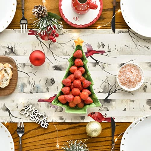 Cardinals Trees Christmas Table Runner, Seasonal Winter Kitchen Dining Table Decoration For Outdoor Home Party 13x72 Inch 5 Cardinals Trees Christmas Table Runner, Seasonal Winter Kitchen Dining Table Decoration For Outdoor Home Party 13x72 Inch - Image 3