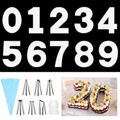 0-9 12 Inch Number Cake Molds DIY Baking Cake Stencils Templates With 6 Icing Tips Icing Smoother And Pastry Bags For Wedding Birthday Anniversary