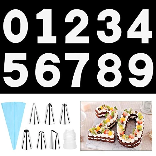 0-9 12 Inch Number Cake Molds DIY Baking Cake Stencils Templates With 6 Icing Tips Icing Smoother And Pastry Bags For Wedding Birthday Anniversary 3 0-9 12 Inch Number Cake Molds DIY Baking Cake Stencils Templates With 6 Icing Tips Icing Smoother And Pastry Bags For Wedding Birthday Anniversary