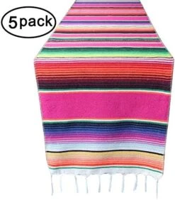 Mexican Serape Table Runner For Mexican Theme Party, Cinco De Mayo Fiesta Party, Day Of Death Decorations, Falsa Classic Striped Fringe Pattern Cotton Blanket, Purple,14x84 Inches -Wilton Shop 51ntUbpRXL. AC