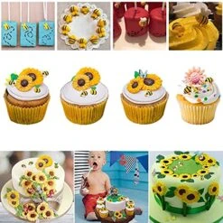 Rain (Set Of 3) Sunflower Silicone Fondant Molds, Chocolate Polymer Clay Molds, Flower Bee Leaves Mold For Baby Shower Birthday Cake Sugar Craft Cookies Cupcake Decorating -Wilton Shop 51o36Vp8toL