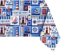 Nautical Mile Patchwork Print Vinyl Flannel Backed Tablecloth - Sailboat, Lighthouse And Anchors Motif Waterproof Patio, BBQ, Kitchen Tablecloth, 70 Inch Zippered Umbrella Round -Wilton Shop 51oDlUVrlUS. AC