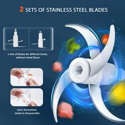 Ear Food Processor, Electric Food Chopper With 2 Glass Bowls (8 Cup+2.5 Cup), 400W Power Grinder With 2 Sets Stainless Steel Blades, 2 Speed For Meat, Vegetables, And Baby Food -Wilton Shop 51oJrWDE5sL