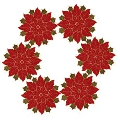 Festive Poinsettia Doilies For Christmas Holiday Table Centerpieces Decorations, Small Size, Round 12 Inch Set Of 6