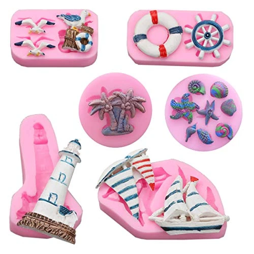 6 Pack Mermaid Fondant Cake Mold - Mermaid Seashell Starfish Conch Coral Seaweed Fish Turtles Silicone Mold Suitable For Cake Chocolate Candy Fondant Polymer Clay Crafting Projects 4 6 Pack Mermaid Fondant Cake Mold - Mermaid Seashell Starfish Conch Coral Seaweed Fish Turtles Silicone Mold Suitable For Cake Chocolate Candy Fondant Polymer Clay Crafting Projects - Image 2