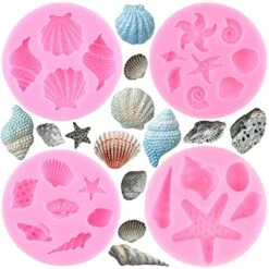 Marine Theme Cake Fondant Silicone Mold Seashell Conch Starfish Coral Molds For Cake Decorating Cupcake Topper Candy Chocolate Gum Paste Polymer Clay Set Of 4