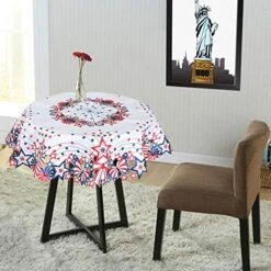 Embroidered July 4th Holiday Patriotic Tablecloth For American Independence Memorial Day (Round 34 Inches) -Wilton Shop 51ofOmNhMAL