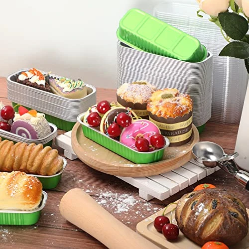 100 Pcs Aluminum Foil Baking Cups 6.8 Oz Mini Loaf Pans With Lids Disposable Rectangle Aluminum Baking Pans Ramekins Muffin Baking Tins Containers Holders For Bread Brownie Cake Cheesecake (Green) 6 100 Pcs Aluminum Foil Baking Cups 6.8 Oz Mini Loaf Pans With Lids Disposable Rectangle Aluminum Baking Pans Ramekins Muffin Baking Tins Containers Holders For Bread Brownie Cake Cheesecake (Green) - Image 4