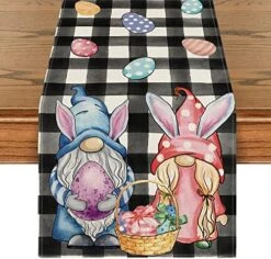 Buffalo Plaid Bunny Gnomes Eggs Easter Table Runner, Spring Summer Seasonal Holiday Kitchen Dining Table Decor For Indoor Outdoor Home Party Decoration 13 X 72 Inch -Wilton Shop 51oks80j2rL. AC 4