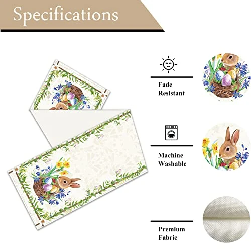 Easter Cute Rabbit Green Leaves Table Runner Burlap Wild Flowers Bunny Eggs Table Runners Spring Summer Seasonal Kitchen Dining Table Center Decor For Home Party Indoor Outdoor 13x72 Inch 6 Easter Cute Rabbit Green Leaves Table Runner Burlap Wild Flowers Bunny Eggs Table Runners Spring Summer Seasonal Kitchen Dining Table Center Decor For Home Party Indoor Outdoor 13x72 Inch - Image 4