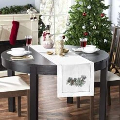 Pinecone Embroidered Table Runner, Farmhouse Table Decor, Pine Cones Decorations, Rustic Home Decor, Woodland Decor | White (14 X 72 Inches) -Wilton Shop 51ovIskrgUL