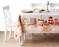 D' Hermine Table Cover 100% Cotton Premium Decorative Tabletop Easter Tablecloths Washable For Kitchen, Party, Wedding, Restaurant & Camping - Pastries (Rectangle, 70"x140")