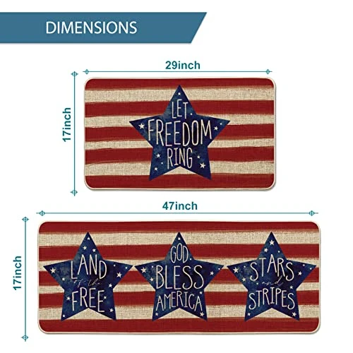 Artoid Mode Stripes Let Freedom Ring Kitchen Mats Set Of 2, 4th Of July Patriotic Liberty Decorations For Home Kitchen - 17x29 And 17x47 Inch 5 Artoid Mode Stripes Let Freedom Ring Kitchen Mats Set Of 2, 4th Of July Patriotic Liberty Decorations For Home Kitchen - 17x29 And 17x47 Inch - Image 3