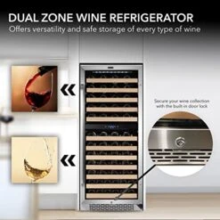 BWR-0922DZ 92 Built-in Or Freestanding Stainless Steel Dual Zone Compressor Large Capacity Wine Refrigerator Rack For Open Bottles And LED Display, Grey-92, Dark Grey -Wilton Shop 51pDNcqMuOL