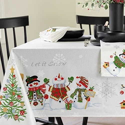 Ve Snowman Engineered Printed Jacquard Fabric Christmas Table Cloth, Christmas Tablecloth For All Winter And Holiday (60" X 84" Rectangular, Believe Snowman) 10 Ve Snowman Engineered Printed Jacquard Fabric Christmas Table Cloth, Christmas Tablecloth For All Winter And Holiday (60" X 84" Rectangular, Believe Snowman) - Image 8