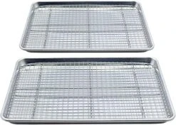 Baking Sheets For Oven - Half Sheet Pan With Stainless Steel Wire Rack Set 1-Pack - Easy Clean Cookie Sheets, Aluminum Bakeware -Wilton Shop 51pE0kG9cL. AC