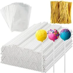 600Pcs Lollipop Stick, 6IN Cake Pop Sticks With Clear Treat Bags & Gold Twist Ties, Cake Pops Making Tools For Lollipops, Candies, Chocolates Cookies