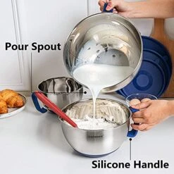 Mixing Bowls Set: Stainless Steel Non-Slip Bowls With Pour Spout, Handle And Lid - Set Of 3 - Blue -Wilton Shop 51pK9PO0ixL