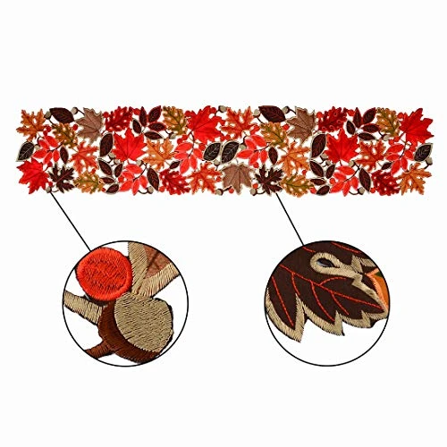 Embroidered Leaves Table Runner For Thanksgiving, Fall Or Autumn Harvest Decorations (14 × 70 Inches) 4 Embroidered Leaves Table Runner For Thanksgiving, Fall Or Autumn Harvest Decorations (14 × 70 Inches) - Image 2