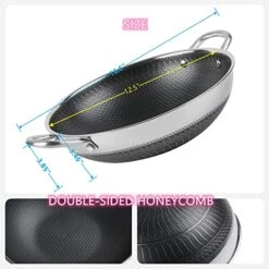 12.5” Wok Pan With Dual Honeycomb Wok Stainless Steel Wok Pan With Nonstick Coating, Frying Pans Cookware, Two Handles,Works With Induction ,Gas, Electric, Ceramic Furnace Stove, Without Lid -Wilton Shop 51pMIiydnML