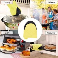 Mini Oven Mitts, 2 Pack Heat Resistant 300 ºF Little Oven Gloves Pot Holder Neoprene Cotton Trivet For Kitchen Cooking - Non-Slip Grip, Hanging Loop, 7 X 6 Inches, Grey (Yellow) -Wilton Shop 51pa0Txn7EL