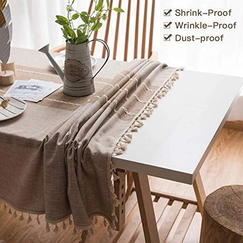 Waterproof Tablecloth Embroidery Burlap Linen With Tassel - Heavy Duty Fabric Wrinkle Free Rectangle Table Cloth For Tables Rustic Farmhouse Tablecloths For Outdoor Party Kitchen 55x102 Coffee 5 Waterproof Tablecloth Embroidery Burlap Linen With Tassel - Heavy Duty Fabric Wrinkle Free Rectangle Table Cloth For Tables Rustic Farmhouse Tablecloths For Outdoor Party Kitchen 55x102 Coffee - Image 3