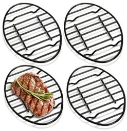4 Pack Oval Roasting Rack Cooling Rack With Integrated Feet, 12 X 8.5 Inch Black Non-stick Coating Iron Baking Rack For Cooking, Roasting, Drying, Grilling, PTFE Free