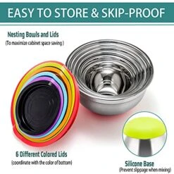 Mixing Bowls With Lids, Set Of 6, Stainless Steel Nesting Mixing Bowls & Fitting Lids & Non-Slip Silicone Bottom, Ideal For Mixing, Storing, Food Preparation 13 Mixing Bowls With Lids, Set Of 6, Stainless Steel Nesting Mixing Bowls & Fitting Lids & Non-Slip Silicone Bottom, Ideal For Mixing, Storing, Food Preparation -Wilton Shop 51pfwNUaCvS