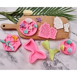 Mermaid Theme Cake Mold, Mermaid, Shell, Seaweed, Coral Silicone Mold Cupcake Toppers Mold For Candy,Chocolate,Fondant,Polymer Clay,Crafting Projects & Cake Decoration -Wilton Shop 51pjOId1FNS