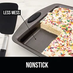 Non Stick Jelly Roll Baking Pans, Thick Warp Proof, 3 Piece, Durable Silicone Handles, Kitchen Oven Pan Bakeware Set, Cooking, Roasting Sets, Easy Clean, Set Of 3, Black -Wilton Shop 51pk8TMTjWL