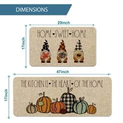 Artoid Mode Home Sweet Home Gnome Pumpkin Decorative Kitchen Mats Set Of 2, The Kitchen Is The Heart Of The Home Seasonal Fall Holiday Party Vintage Low-Profile Floor Mat - 17x29 And 17x47 Inch -Wilton Shop 51pvG6tIvkL