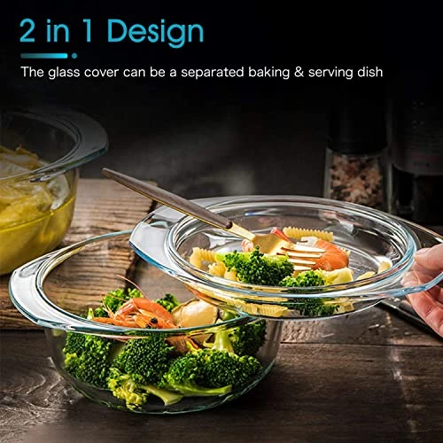 Clear Round Glass Casserole Dish With Glass Lid Oven Safe Glass Cookware, Covered Glass Microwavable Bowls With Lids (2.5L) 5 Clear Round Glass Casserole Dish With Glass Lid Oven Safe Glass Cookware, Covered Glass Microwavable Bowls With Lids (2.5L) - Image 3