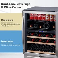 24 Inch Wine Cooler, Dual Zone Wine And Beverage Refrigerator, Touch Intelligent Digital 37-64°F Upgrade Wine Cellars, Built In Or Freestanding Wine Fridge For Home Office Bar Stainless Steel