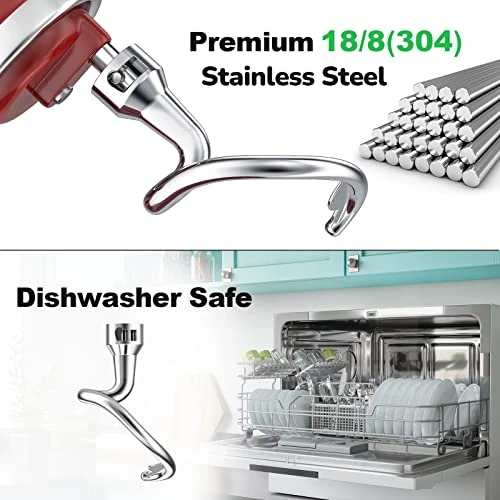 Spiral Dough Hook Replacement For Kitchenaid 4.5/5 Qt. Tilt-Head Stand Mixers, 18/8 Stainless Steel K45DH Dough Hook For Kitchen Aid Mixers Accessories, K45 K45SS KSM75 KSM90 KSM95 KSM100 KSM110 5 Spiral Dough Hook Replacement For Kitchenaid 4.5/5 Qt. Tilt-Head Stand Mixers, 18/8 Stainless Steel K45DH Dough Hook For Kitchen Aid Mixers Accessories, K45 K45SS KSM75 KSM90 KSM95 KSM100 KSM110 - Image 3