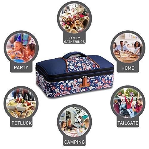 HotLogic 16801170-BPSL Food Warming Tote Casserole Carrier Plus 120V, Blue Paisley 4 HotLogic 16801170-BPSL Food Warming Tote Casserole Carrier Plus 120V, Blue Paisley - Image 2
